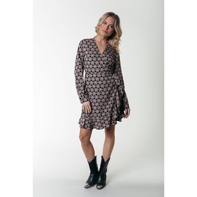 Colourful Rebel Telsi Graphic Flower Long Sleeve Wrap Dress Ls Candy Pink Größe: S | Minikleider Outlet | Damen | Rosa
