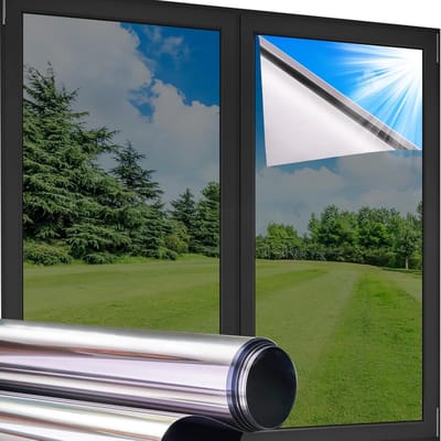 1 rol privacyfolie met eenrichtingszicht - 40 × 100 cm - Spiegelende folie - Warmte-isolatie, zonwering, UV-bescherming, anti-verblindingsfolie - Dag en nacht transparant - Geschikt voor thuis en op kantoor - Zwart en zilver