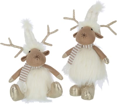 J-Line figuur Rendier Staand Zittend - textiel - beige/goud - 2 stuks