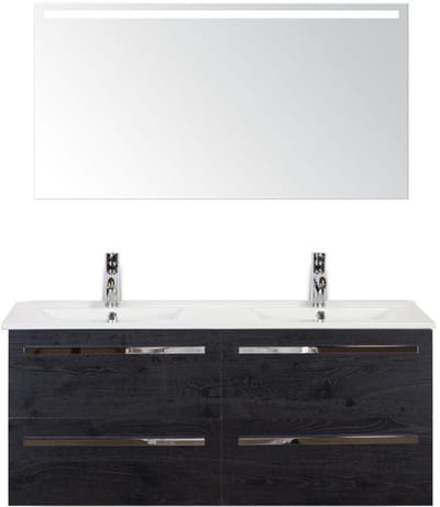 Seville Badmeubelset 120 cm - 4 Laden Black Oak - Wastafel Enjoy Dubbel met Sence Spiegel