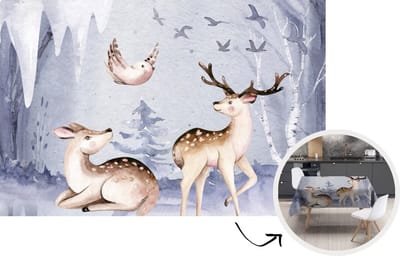 Tafelkleed - Tafellaken - 220x150 cm - Winter - Hert - Vogel - Sneeuw - Binnen en Buiten