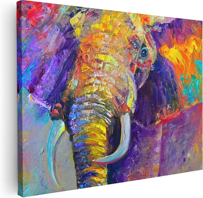 Artaza Canvas Schilderij Abstract Olifant - 40x30 cm - Klein - Muurdecoratie Woonkamer - Wanddecoratie Dieren - Kamer Accessoires Kleurrijk