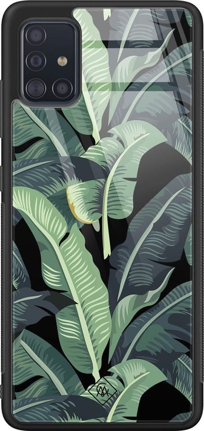 Casimoda® hoesje - Geschikt voor Samsung Galaxy A51 - Palmbladeren Bali - Luxe Hard Case Zwart - Backcover telefoonhoesje - Groen