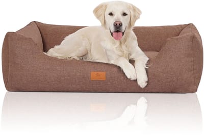 Knuffelwuff Hondenbed Lotte van velours met fijn handgeweven karakter XL 105 x 75cm lichtbruin