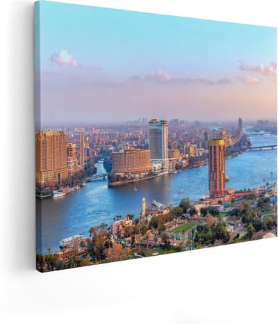 Artaza Canvas Schilderij Stad Egypte - 50x40 cm - Muurdecoratie Skyline - Wanddecoratie Nijl - Kamer Accessoires