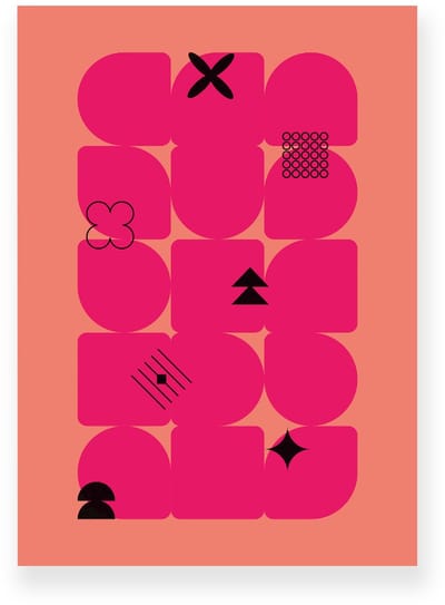 Poster 20x30 cm - Geometrische Vormen - Abstracte Symbolen - Roze - Oranje - Minimalistisch - Grafisch - Muurdecoratie - Wanddecoratie