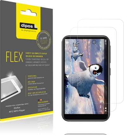 dipos – 2x Beschermfolie geschikt voor Diofox M12 MP3-Player | 3D Full Cover Screenprotector | 100% Passend