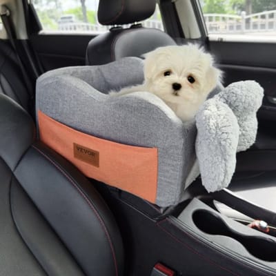 VEVOR Console Autostoel voor Honden, Middenconsole Hondenverhoger voor Kleine Honden, Autostoel voor Huisdieren voor Auto-armsteun met Bevestigbare Riem, Verstelbare Riemen, Ondersteunt tot 8 lbs, Donkergrijs