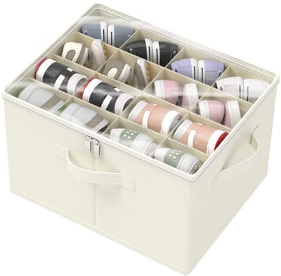 Dailygoods- Schoenopbergbakken Groot Kastenorganisatiesysteem - Opvouwbare Kledingmand - Doorzichtige Deksel - 3 Handvatten - Past 8-16 Paar - 53 x 42 x 33 cm - Schoenenopslag