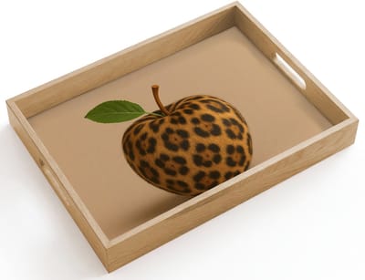 Dienblad hout 40x30 cm - Schootdienblad - Appel - Panter - Blaadje - Groen - Borrelplank rechthoek - Plateau dienbladen