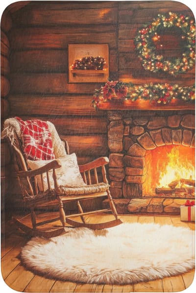 Badmat 60x90 cm - Antislip - Winter - Kerst - Huis - Openhaard - Badmatten voor badkamer - Badkamermat - Douchemat - Badkamer mat