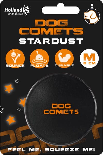 Dog Comets Ball Stardust Ø6 cm - Hondenspeelgoed - Hondenbal - Natuurlijk rubber - 1 stuk - Oranje/Zwart