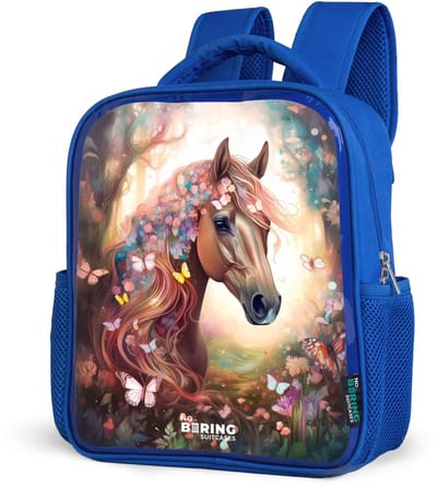 NoBoringSuitcases.com® - Rugzak blauw - Schooltas jongens - Paard - Vlinders - Kleurrijk - Kinder rugtas jongen - Boekentas kind - Kinderrugzak voor school - Schoolrugzak