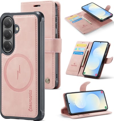 Casemania Hoesje Geschikt voor Samsung Galaxy A27 - Pale Pink - Kunstleer 2 in 1 Afneembare Bookcase - Geschikt voor MagSafe - Magnetische Telefoonhoesje met Pasjeshouder en Standaardfunctie