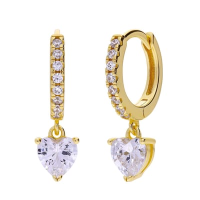 Lucardi Dames Zilveren goldplated oorbellen met zirkonia hart - Oorbellen - 925 Zilver - Goudkleurig