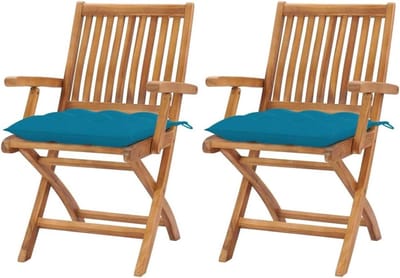 Tuinstoelen Teak - Terrasstoelen Buitenstoelen - Buiten Zitten - Duurzaam Teakhout - 2 stuks - Lichtblauw