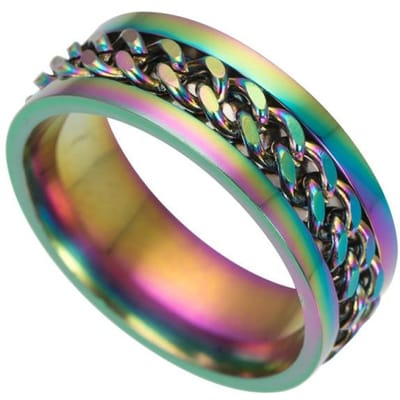 Zwarte Kettingring Voor Mannen Punk Titanium Staal Metaal Vinger Sieraden Mannelijke Alliantie Roterende Kettingring 11