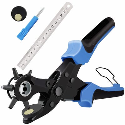 Lederen Gaatjestang - 6 Maten Perforator - Met stalen liniaal en slijpstaaf - Ergonomisch en duurzaam - Handmatige Gaatjesmaker voor Riemen, Horlogebanden, Schoenen & DIY