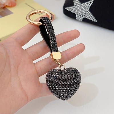 Lichte Luxe Meerkleurige Liefde Hart Sleutelhanger Vol Strass Legering Sleutelringen Vrouwen Handtas Hanger Creatieve Sleutelhangers Cadeau zwart