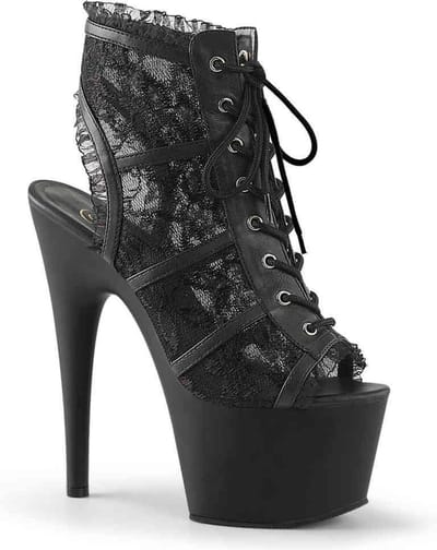 Adore-796LC plateau peeptoe enkellaars met kant en stiletto hak zwart - (EU 35 = US 5) - Pleaser