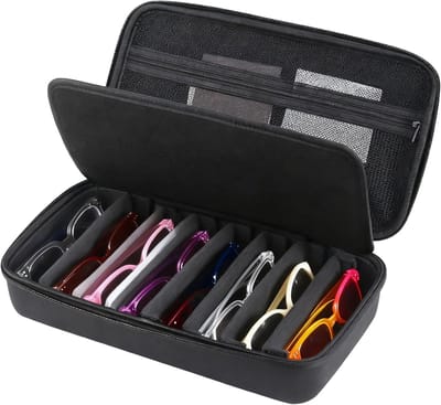 Opbergdoos voor brillen 31 x 17 cm - Verstelbare vakken - Maximaal 8 brillen - Inclusief mesh zak voor sieraden - ShopVlot