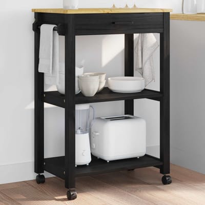 vidaXL - Keuken - Trolley - MONZA - Zwart - 60 - x - 40 - x - 88,5 - cm - Massief - vurenhout