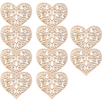 10pcs Forme Coeurs d'Amour Creux Décoration d'Artisanat en Bois pour Maison Mariage 4# beige
