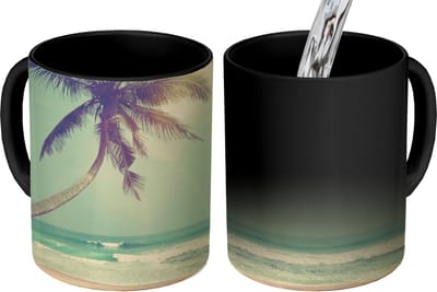 Magische Mok - Foto op Warmte Mokken - Koffiemok - Retro - Palmboom - Zon - Zomer - Magic Mok - Beker - 350 ML - Theemok