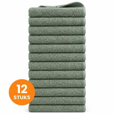 Funnies Handdoeken 12-Pack - Stone Green - 50 x 100 cm - Set van 12 Stuks - 100% Katoen - 500 gram/m2 - Handdoek