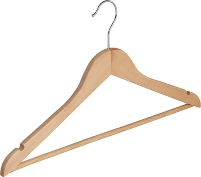 De Kledinghanger Gigant - Kledinghanger - Volwassenen - 7116BA - 50 Stuks - Blousehanger - Shirthanger - Lotushout - Naturel Gelakt - Vlak Model - Rokinkepingen en Broeklat - 44 cm - Kleerhanger (7116BA/50)
