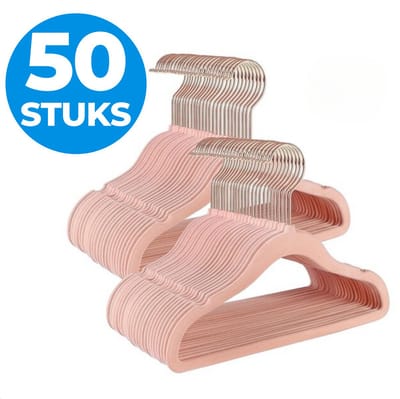ACAZA Kledinghangers - Kleerhangers - 50 Stuks - Baby/Kind/Kinderen - Anti Slip - Fluweel/Velvet - Lichtroze met Rose Haak