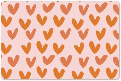 Placemats 45x30 cm - Placemat kunststof - 1 stuk - Hartjes - Getekend - Oranje - Borden onderleggers - Decoratie voor op tafel - Keuken tafeldecoratie accessoires - Vinyl onderlegger - Tafelversiering