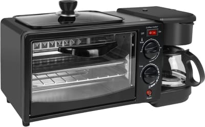 Jensaro 3-in-1 Ontbijtmachine – Mini Oven 9L – Koffiezetapparaat 600ml – Bakplaat – Timer – Compact Ontbijtstation – Broodrooster Keuken