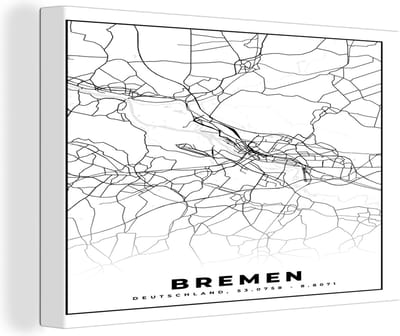Canvas Schilderij Bremen - Stadskaart - Plattegrond - Kaart - 30x20 cm - Wanddecoratie