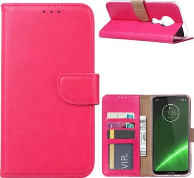Bookcase Geschikt voor: Motorola Moto G7 Play - Bookcase Roze - portemonnee hoesje