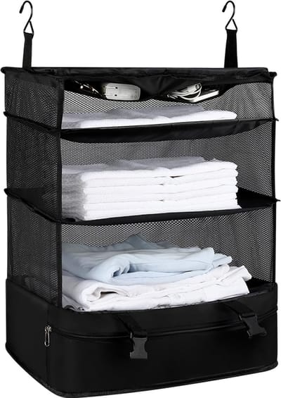 Drielaagse ophangtas - bagagebox - opbergtas voor aan de muur - draagbare verpakking - kubusvormige ophangrek voor op reis - opbergtas - ruimtebesparende reisbagage - zwart