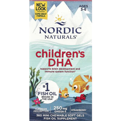 Nordic Naturals, DHA pour enfants, de 3 à 6 ans, saveur fraise, 360 mini capsules molles à croquer