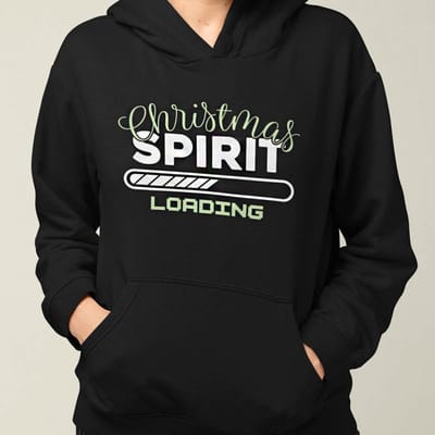 Dames Foute Kerst Hoodie Zwart Christmas Spirit Loading XS - Uniseks Pasvorm - Kerstkleding Voor Dames & Heren