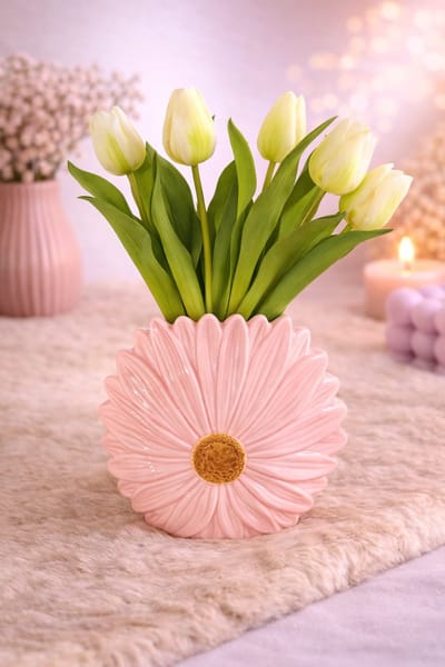 Bloemenvaas ‘Daisy’ – Een vrolijke eyecatcher in je interieur! | Viva Femme | Vaas | Decoratie | Cadeau | Wonen | Bloemen | Lente | Zacht Roze