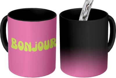 Magische Mok - Foto op Warmte Mokken - Koffiemok - Roze - Groene bonjour - Organisch - Magic Mok - Beker - 350 ML - Theemok