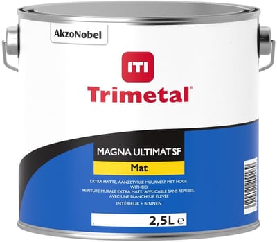 Trimetal Magna Ultimat SF - Kwalitatieve extra matte watergedragen binnen muurverf ( 2 in 1) - Kleur RAL 9001 Cremewit - 2.50 L