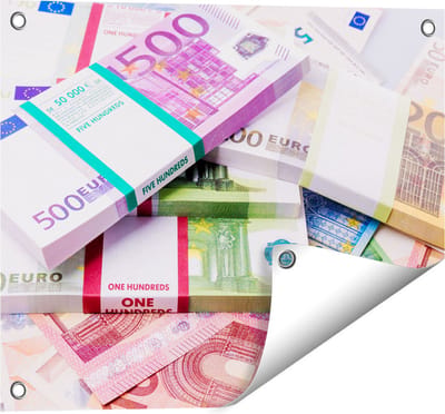 Gards Tuinposter Euro Geld Briefjes - Stapels - 50x40 cm - Tuindoek - Tuindecoratie - Wanddecoratie buiten - Tuinschilderij