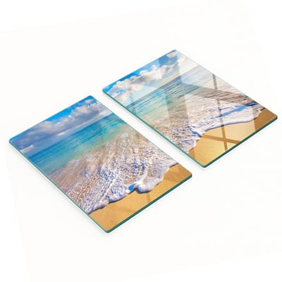 Decoratieve snijplanken van gehard glas met strandthema (Hawaii) 2x40x52 cm