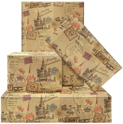 Dailygoods- Inpakpapier Vintage Ontwerp - 4 Vellen Kraftpapier - 50x70cm - Cadeaupapier Verjaardag - Geschenken - Decoratie - Plat Vouwbaar