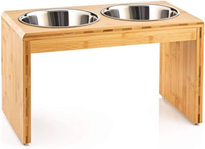 Verhoogde voerbak - Voerstation huisdier - Comfortabel eten - Verstelbare hoogte - 2 kommen - Natuurlijk hout