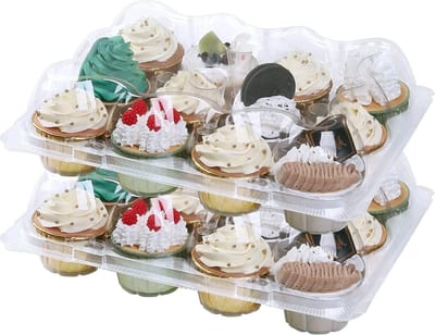 15 Stuks Plastic Cupcake Dozen met 12 Holes, Stapelbare en Antislip Cupcake Drager met Hoogdeksel voor Decoratie en Bewaring