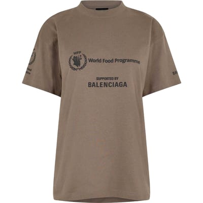 Balenciaga T-shirt voor dames van het Wereldvoedselprogramma (Taupe/Zwart)