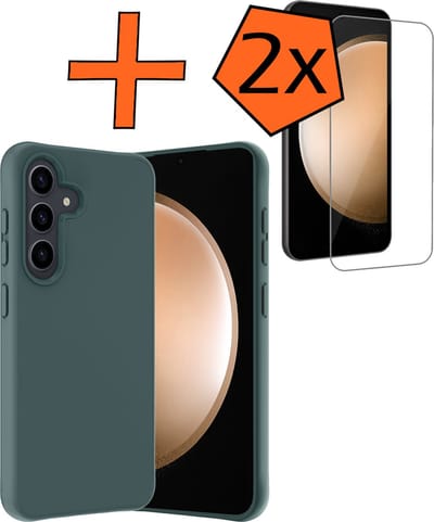 Hoes - Met 2x Screenprotector - Geschikt voor Samsung Galaxy S23 FE - Sterk & Shockproof - Back Cover - Siliconen Case - Telefoon Hoes - Donkergroen