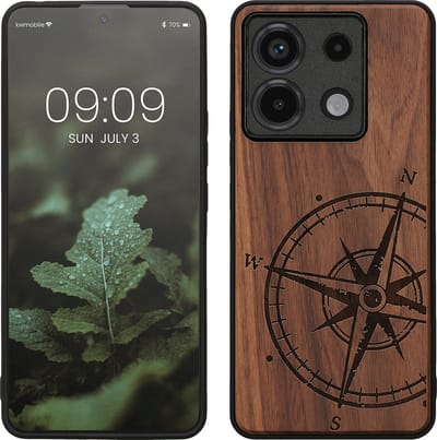 kwmobile telefoonhoesje geschikt voorXiaomi Redmi Note 13 Pro 5G / Poco X6 5G - Hoesje met bumper - hout - In donkerbruin Vintage Kompas design