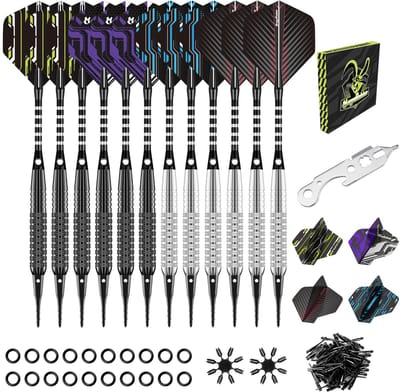 Dailygoods- Dartpijlen 18 gram - Professionele Softdarts - 12 Stuks - 16 Flights - 30 Reservepunten - Voor Elektronische Dartborden